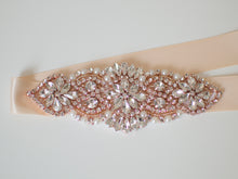 Load image into Gallery viewer, Crystal and pearl rose gold bridal belt