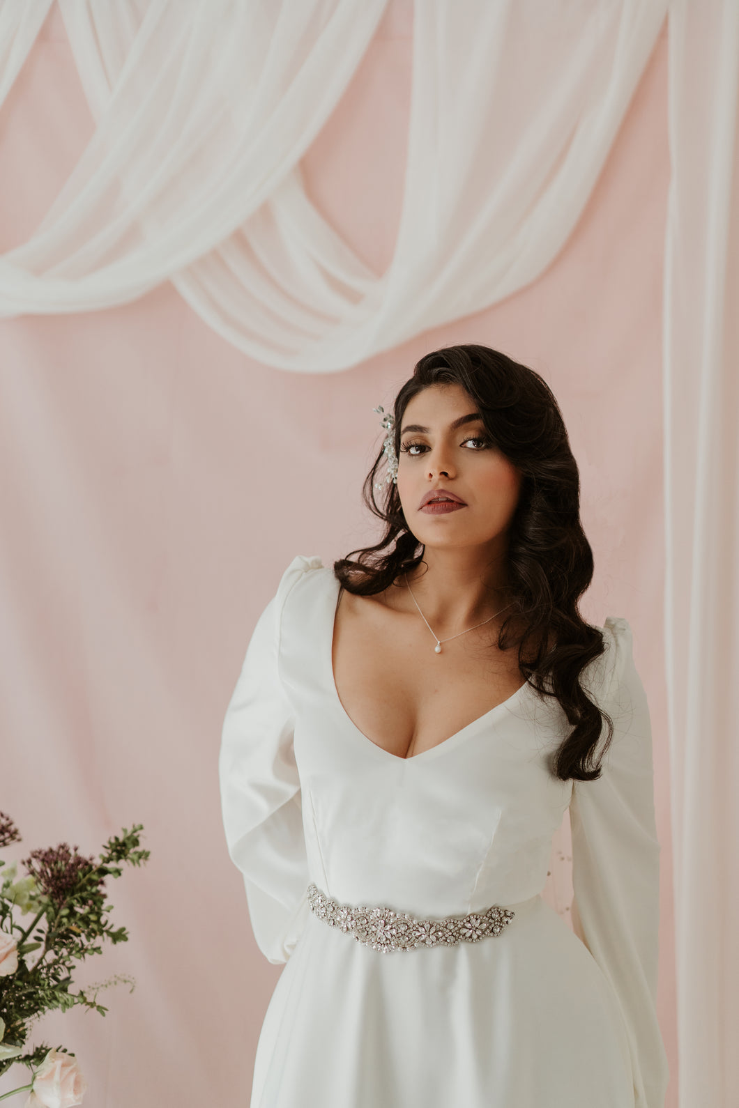Silver crystal and pearl bridal belt