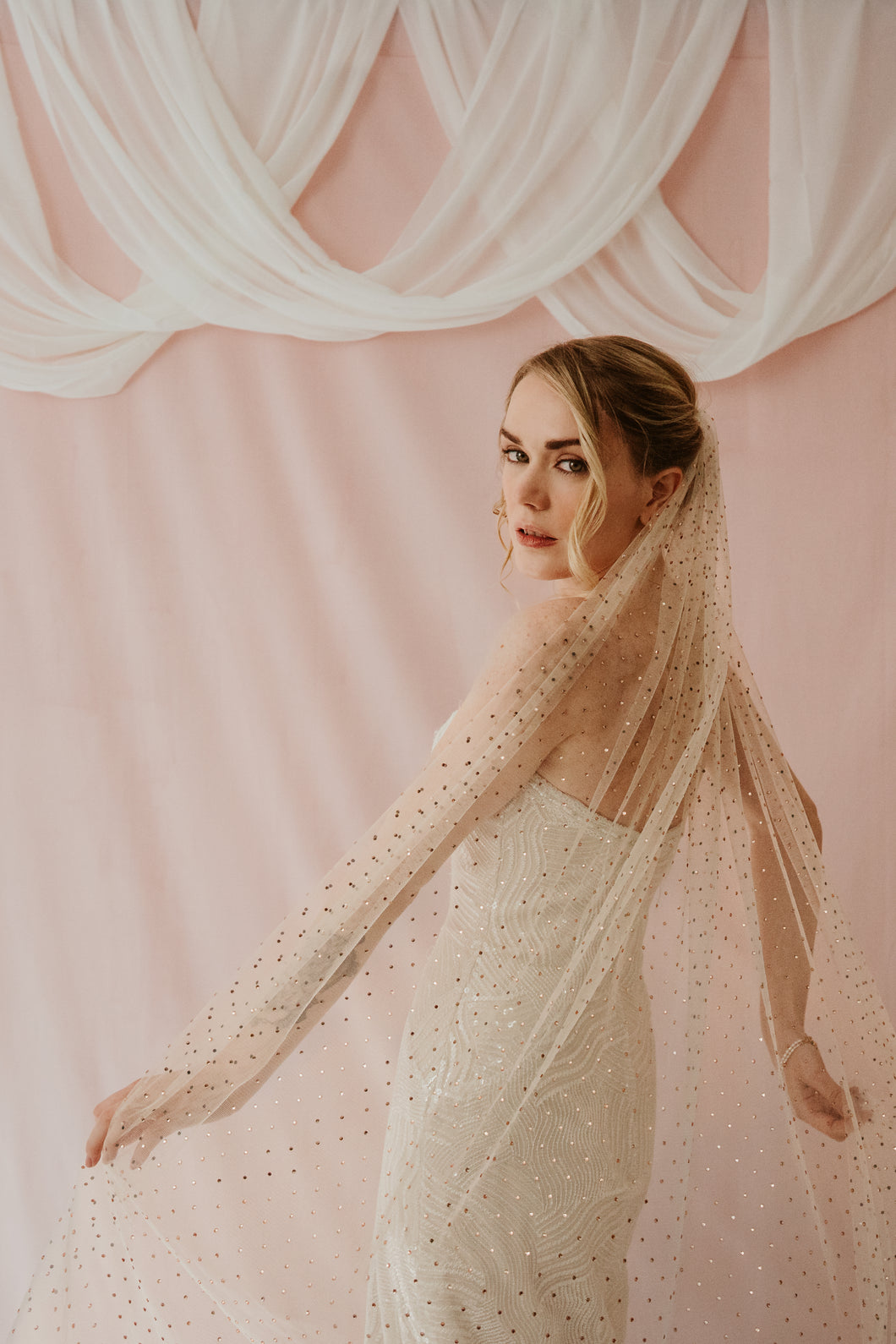 Aurora blush sparkly crystal veil