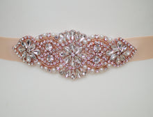 Load image into Gallery viewer, Crystal and pearl rose gold bridal belt
