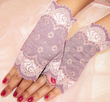 Load image into Gallery viewer, Bridal purple and pink lace gloves
