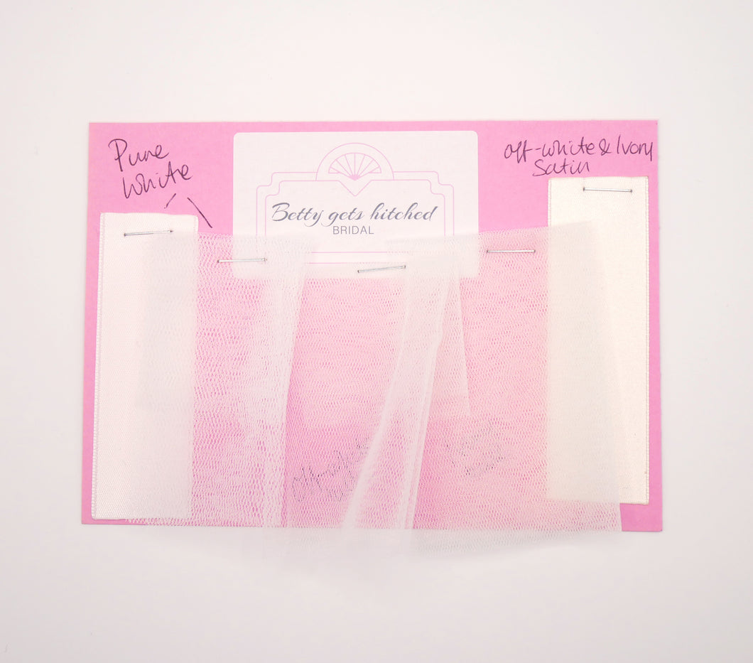 Fabric samples for Priscilla short bow veil