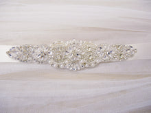 Load image into Gallery viewer, Silver crystal and pearl bridal belt
